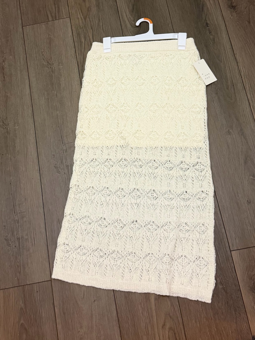 a new day Cream Crochet Midi Skirt